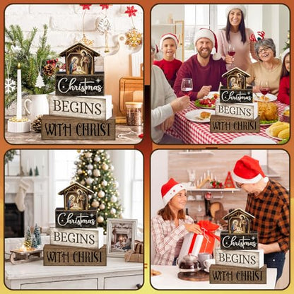 Moucuny 4 Pcs Christmas Table Decoration Christmas Begins with Christ Signs - style: Christmas Begins with Christ
