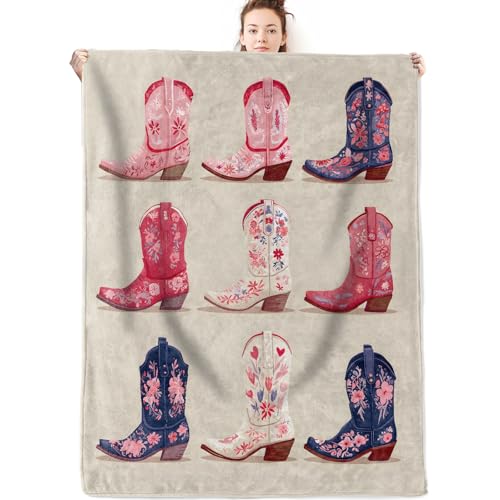 Western Cowboy Boot Flannel Blanket Gifts for Women Cowgirl,60x50inch,Rustic Country Farmhouse Throw Blankets with Colorful Floral,for Bedroom,Sofa,Living Room,Camping Home Decor Throws - color: Cowboy, size: 60x50 Inch