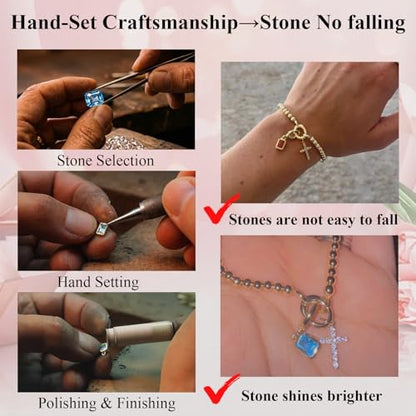 Free bird 14K Gold Plated Beaded Birthstone Charm Religious Cross Bracelet