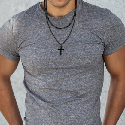 Cross Necklace for Men, Gold Black Silver Mens Cross Necklaces Stainless Steel Cross Pendant Necklace Simple Jewelry Gifts Cross Chain Necklaces for Men - color: Black, style: 18in/20in