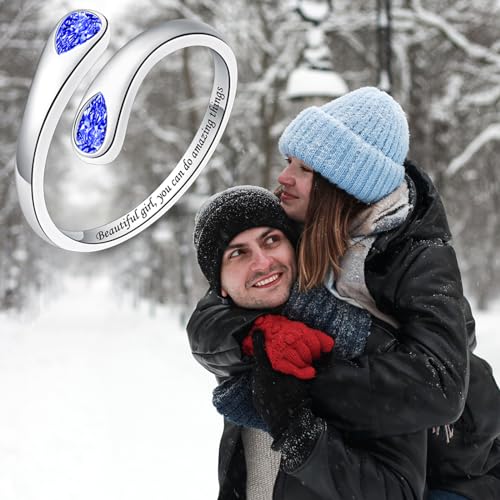 Jinlou Thumb Rings for Women - 925 Sterling Silver Birthstone Open Teardrop Encouragement Adjustable Ring Women Gifts for Teens Mom Birthday Mother's Day St Patricks Day - color: September, style: Beautiful you can do amazing things