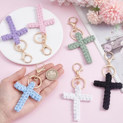 Cross Keychains Bulk Easter Christian Baptism Party Favors Easter Bible Car Keychain Key Chain Faith Cross - color: Mixed Color