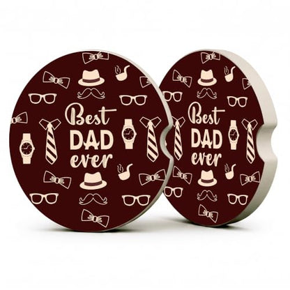 Best Dad Ever Car Coasters, Brown Retro Gentleman Cup Holders, 38 - color: Best Dad Ever