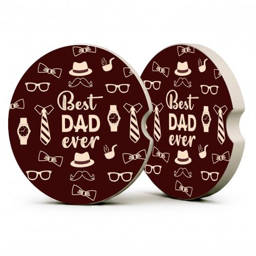 Best Dad Ever Car Coasters, Brown Retro Gentleman Cup Holders, 38 - color: Best Dad Ever