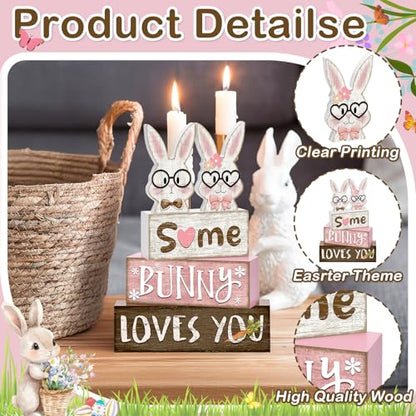 Britimes Tiered Tray Decor Set, 4 Pack, Wooden Table Sign, Easter Bunny - color: Easter Bunny Couple