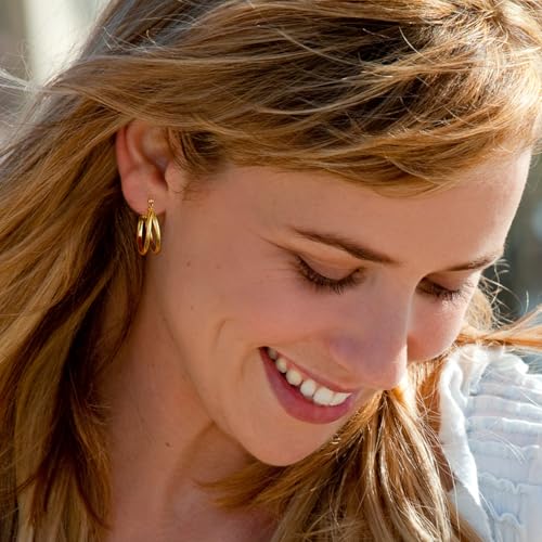 18K Gold Plated Hoop Earrings for Women, NICKEL-FREE & HYPOALLERGENIC, Timeless Jewelry Gift - color: GoldB-Stainless steel