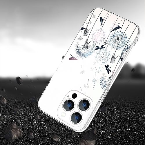 Compatible with iPhone 15 Pro Case, Aesthetic Dandelion Flower Dragonfly iPhone Case Clear Shockproof Slim Soft TPU Protective Case - color: Pattern-3, size: iPhone 15 Pro (6.1 inch)