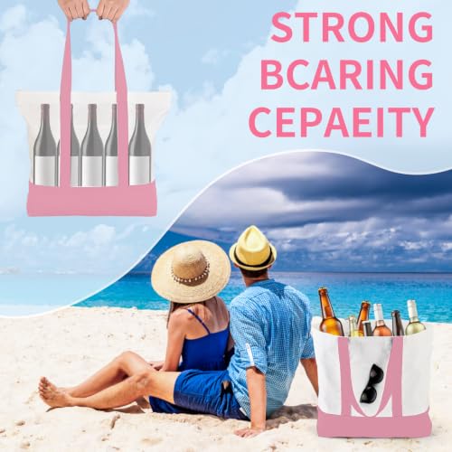 2-Pack Canvas Tote Bags and Makeup Bags, Cotton Zipper Bag, Pink - color: Pink/White
