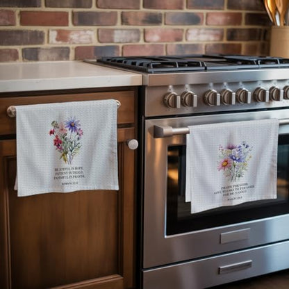 Bible Verse Christian Kitchen Towels Set of 2, Floral Decorative Dish Hand Tea Towels for Kitchen Bathroom Home Decor Inspirational Religious Scripture Christian Gifts for Women