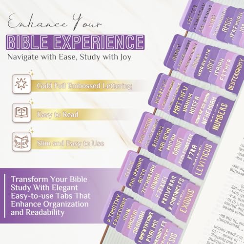 Laminated Bible Tabs for Women and Men, Gold Foil Embossed Lettering - style: Gentle Purple