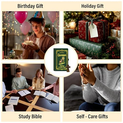 Personalized Bible Verse Box for Grandson with Prayer Cross, 150 Color-Coded Scripture Cards, Custom Name with Keychain, Christian Graduation Gift, Faith Encouragement Keepsake - color: Grandson