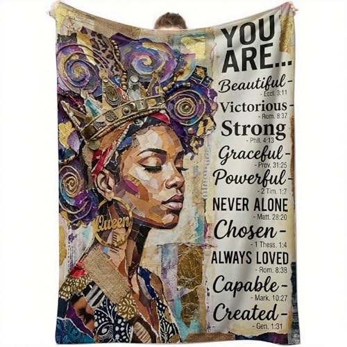 African American Black Girl Women Blanket - Christian Birthday Gifts Blanket- Inspirational Flannel Religious Spiritual Throw Blanket Home Decor 50x60inch - color: Hrmt1