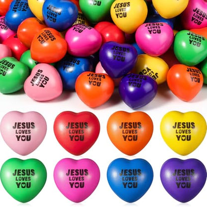 Skylety 48 Pcs Jesus Loves You Heart Balls Bulk, Christian Favors