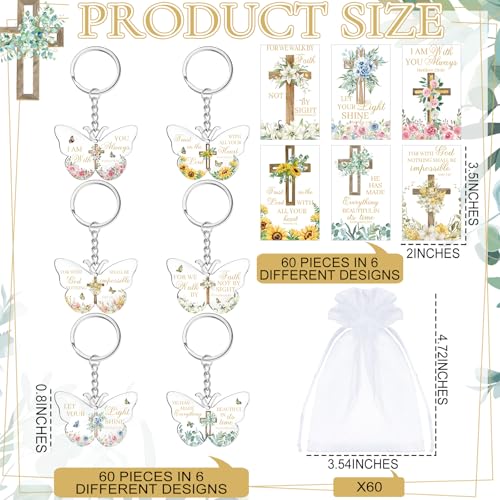 Jetec 60 Pcs Christian Keychain & Bookmark - Religious Bible Verse Gift Set with Bag for Christmas Party Favors Donation - style: Butterfly, Flowers