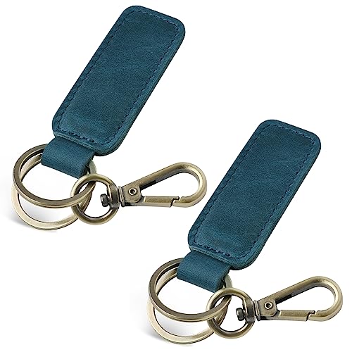 Jack&Chris Genuine Leather Car Keychain, Universal Key Fob Keychain, Leather Key Chain Holder for Men and Women, JC306 - color: Blue*2