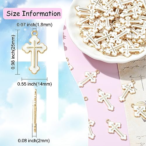 KitBeads 100pcs Enamel White Cross Charms Religion Christ Jesus Crucifix Charms for Jewelry Making Bracelets Necklace Earrings Crafts Bulk