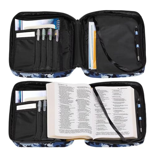 Coldinair Camouflage Shark Bible Cover for Men Large Bible Case Scripture Study Carrying Book Cover Church Bag Protective with Handle and Zippered Pocket - color: Camouflage Shark