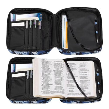 Coldinair Camouflage Shark Bible Cover for Men Large Bible Case Scripture Study Carrying Book Cover Church Bag Protective with Handle and Zippered Pocket - color: Camouflage Shark