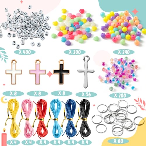 WATINC DIY Cross Keychain Making Crafts - Christine Cross Beads Bracelet Necklace Making Craft Kits, Letter Beads for Jewelry Accessories Festival Party Gift Favor for Women Men (306Pcs)