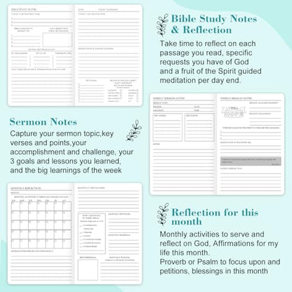 Bible Study Journal Scripture Notebook - Christian Note Taking Kit with Guided Prompts - Inspirational Religious Gifts - Faith Based Stationery Supplies for Church Notes (Light Green) - color: Light Green