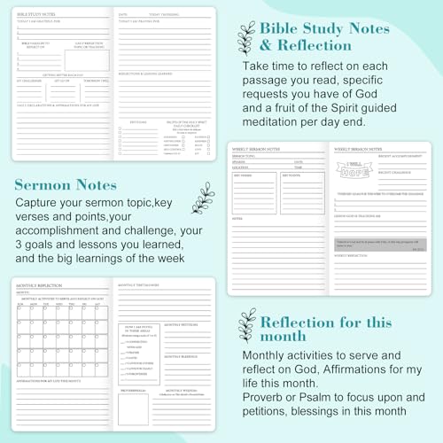 Bible Study Journal Scripture Notebook - Christian Note Taking Kit with Guided Prompts - Inspirational Religious Gifts - Faith Based Stationery Supplies for Church Notes (Light Green) - color: Light Green