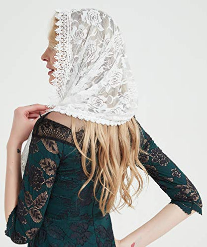 YHDDYG Infinity Veil for Catholic Mass Lace Infinity Scarf Church Veil for Girls Mantilla Infinity Veils Roses S97 - color: Ivory Infinity