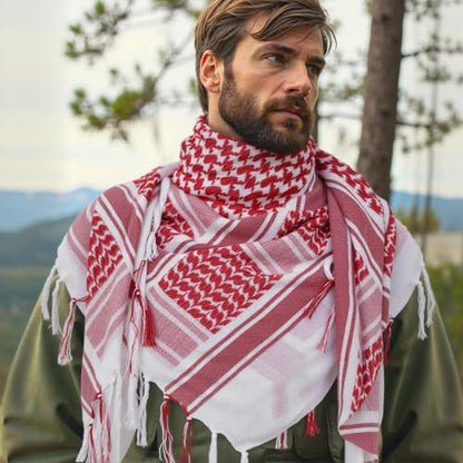 Aonal Military Shemagh Tactical Desert Scarf, Keffiyeh Scarf for Men - color: Mix Red & White