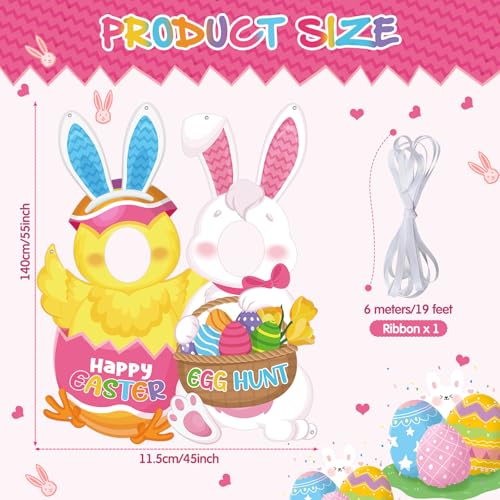 WovWeave Easter Decorations Face Hole Banner Large Polyester Backdrop for Egg Hunt Party Supplies Funny Spring Holiday Photo Prop with Grommets Washable Hanging Wall Background for Family Guests - style: Easter