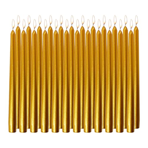 24 Pack Gold Taper Candles丨Taper Candles 10 Inch Dripless丨Unscented & Smokeless Candlesticks Bulk丨7-8 Hours Long Burning Tall Candles丨Ideal for Christmas Weddings Parties Dinner - color: Gold, size: 24 Pack Taper Candle