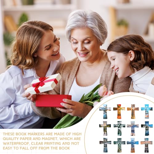 Resurhang 48 Pcs Magnetic Bookmark Cross Bible Verse Marker, Landscape - style: Landscape