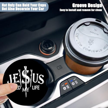 Christian Religion Cup Holders Car Coasters - Jesus Saved My Life Absorbent Ceramic Coaster, Drink Cup Holder Coasters, Auto Accessories for Women & Men, Pack of 2 - color: Jesus Saved My Life