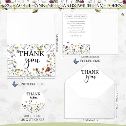 Marspark 25 Pack Funeral Thank You Cards Sympathy Envelopes, Wildflower - style: Wildflower
