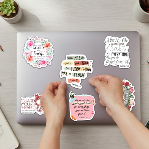 (6 PCS) Proverbs 4 23 Above All Else Guard Your Heart Christian, Bible Verse Sticker Waterproof Vinyl Decal Size 3"