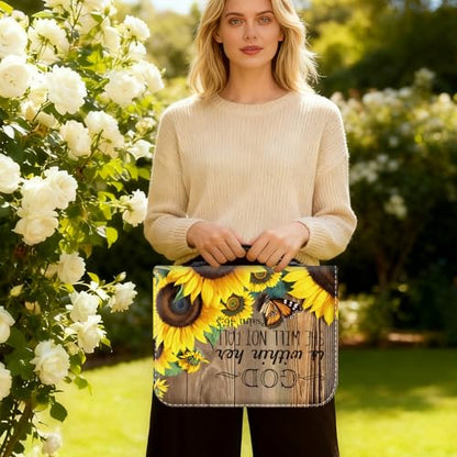 Bible Cover for Women Large PU Leather Zippered Bible Case with Handle and Christian Sunflower Design, Christian Bible Cover for Girls & Women, Cover Fits Standard 9.5"x7.5"x2.3" Bible - color: Christian Sunflower