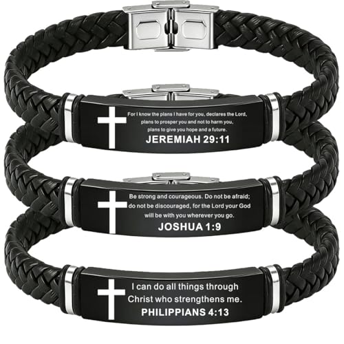 3Pcs Adjustable Christian leather Bracelets, WWJD Bracelet for Men - color: style 1