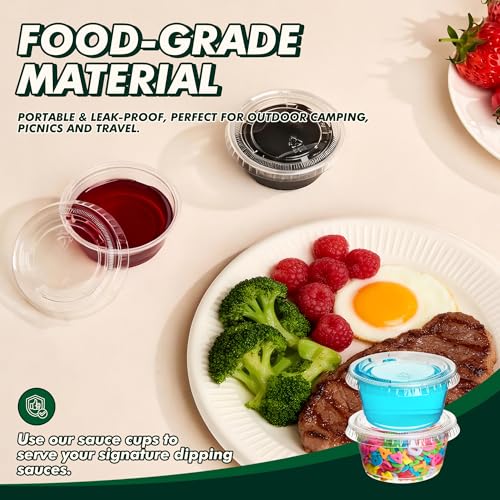 2 oz 200 Pack Jello Shot Cups with Lids, Clear Plastic Portion Cups, Soufflé Cups, Jello Shot Cups with Lids for Meal Prep, Picnic, Soufflé, Salad Dressing