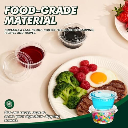 2 oz 200 Pack Jello Shot Cups with Lids, Clear Plastic Portion Cups, Soufflé Cups, Jello Shot Cups with Lids for Meal Prep, Picnic, Soufflé, Salad Dressing