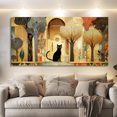XIGUANGART Modern Cat Oversized Wall Art for Living Room Colorful,60x30 In - color: Abstract Canvas Wall Art, size: 60"L x 30"W