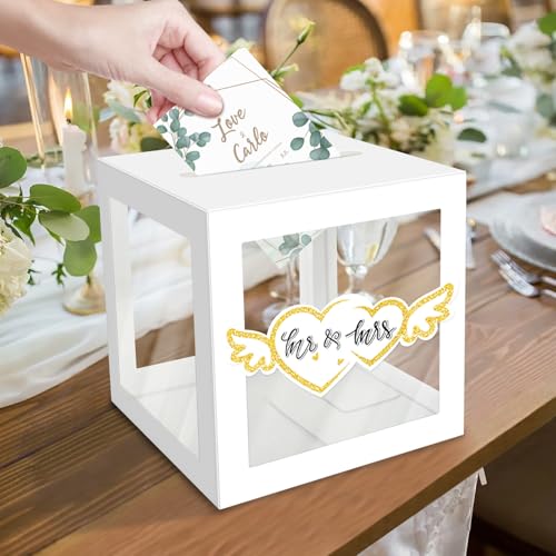 Wedding White Card Box, Clear Gift Card Box for Party with 6 Cards - color: White Card Box-Transparent