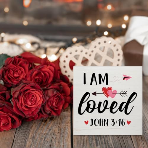 Christian Desk Decor, Rustic I Am Loved Scriptures Wooden Sign - color: Loved