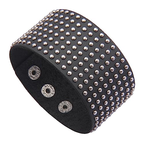 Jeilwiy Punk Rock Gothic Black Rivet Leather Spiked Necklace Collar Neckband Leather Choker Necklace for Women Mom Gifts Adjustable - color: Black Wrist Cuffs