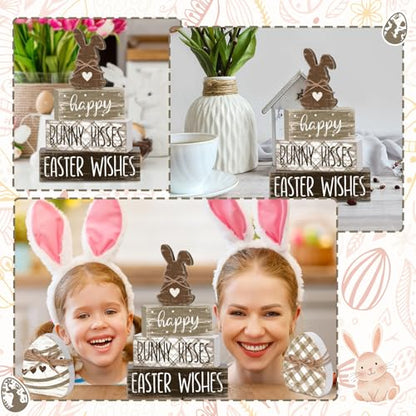 Britimes Tiered Tray Decor Set, 4 Pack, Wooden Table Sign, Easter Bunny Egg - color: Easter Bunny Egg