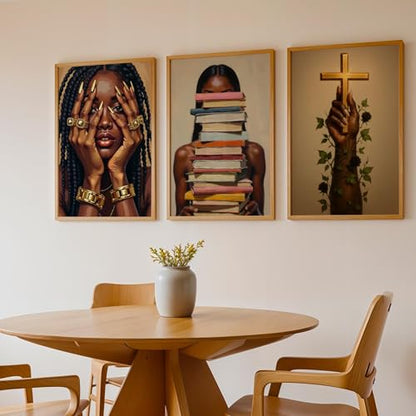 Pormipone African American Woman Wall Art Unframed Prints 3 Piece Set 12x18 - color: Black Girl Canvas Art B, size: 18"L x 12"W