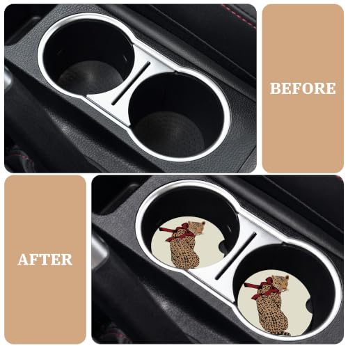 Red Bow Leopard Car Coasters for Cup Holders, Auto Drink Coaster for Women - color: Leopard Red Bow