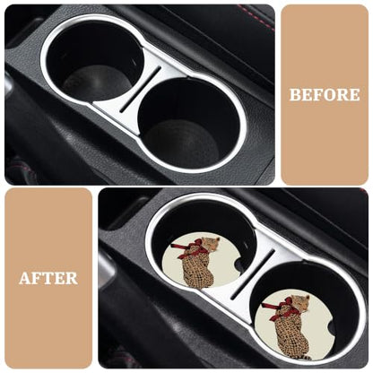 Red Bow Leopard Car Coasters for Cup Holders, Auto Drink Coaster for Women - color: Leopard Red Bow