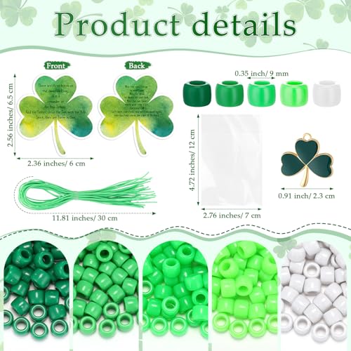 VioraWhite 20 Christian St. Patrick's Day Beads Bracelet Crafts for Jewelry Making Irish Bead Kit DIY Lucky Shamrock Charms Holy Trinity Irish Blessing Gift Card for Church Religious