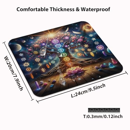 Abstract Tree of Life Mouse Pad, Fantasy Chakras and Lotus Flower Desk Mat - color: Custom Designs Art 040