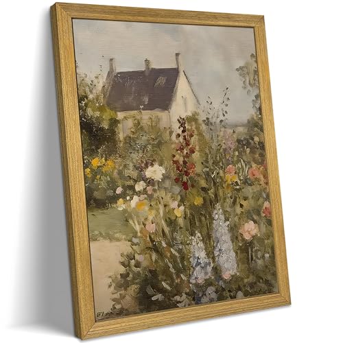 Framed Vintage Landscape Wall Art Painting, Country Farmhouse Wildflower Landscape Canvas Prints Wall Decor, Rustic Farmhouse Wall Art Pictures for Bedroom Bathroom Living Room Home Decor 8x10 Inch - color: Rural Farmhouse Scenery-B, size: 10"L x 8"W