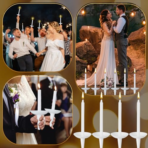 Mtlee White Church Vigil Candles with Plastic Drip Protectors,50 Sets