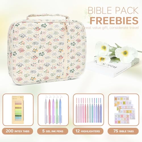 Bible Bag Cover Case for Women Study Supplies Kit Church Book Holder - color: Wildflower Meadow